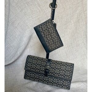 Coach Signature Jacquard Slim Envelope Wallet and Mini Skinny ID Case Set Black